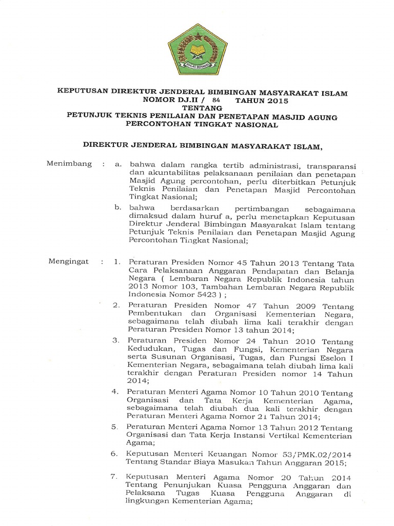Juknis Masjid Agung Percontohan PDF | PDF