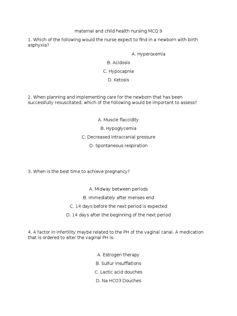 Maternal and Child Health Nursing MCQ 9 PDF Childbirth Pregnancy