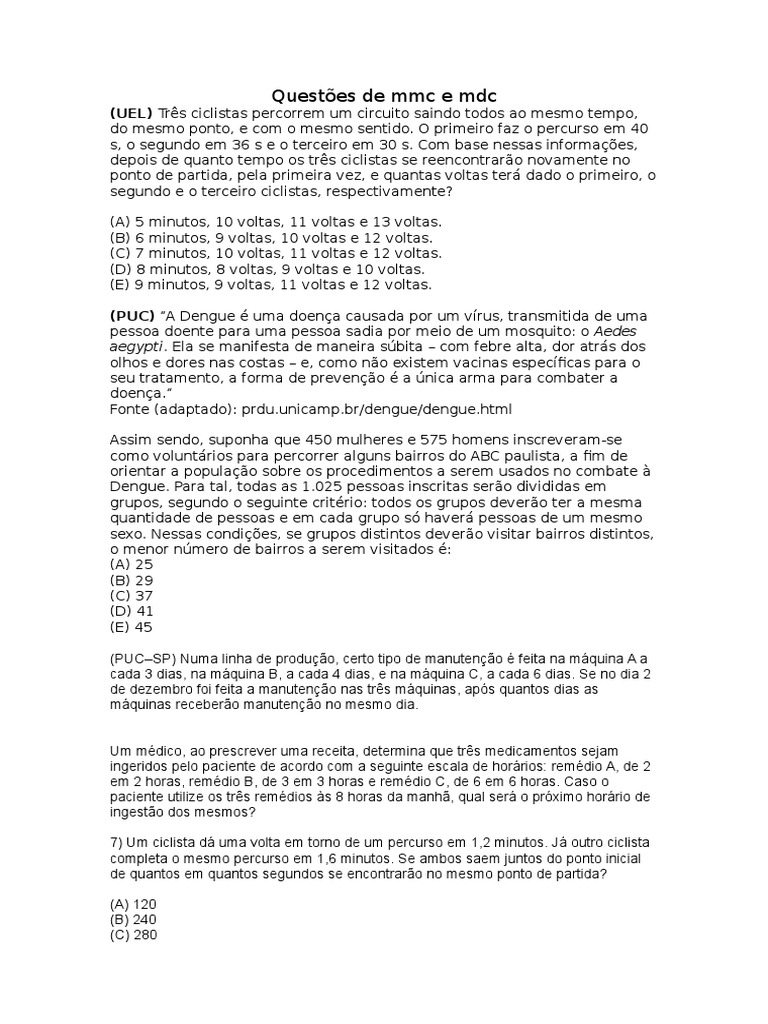 Questões de MMC e MDC | PDF
