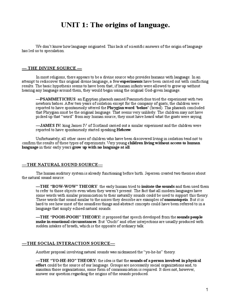 UNIT 1 (The Origins of Language) | PDF | Origin Of Language | Larynx