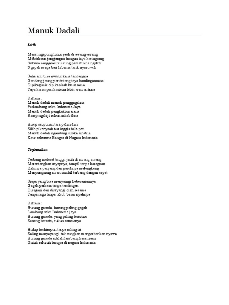 Manuk Dadali Lirik
