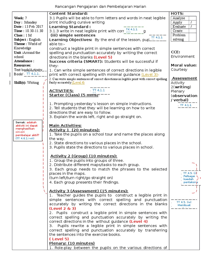 CONTOH RPH Bahasa Inggeris Tahun 1 | PDF | Applied Psychology ...