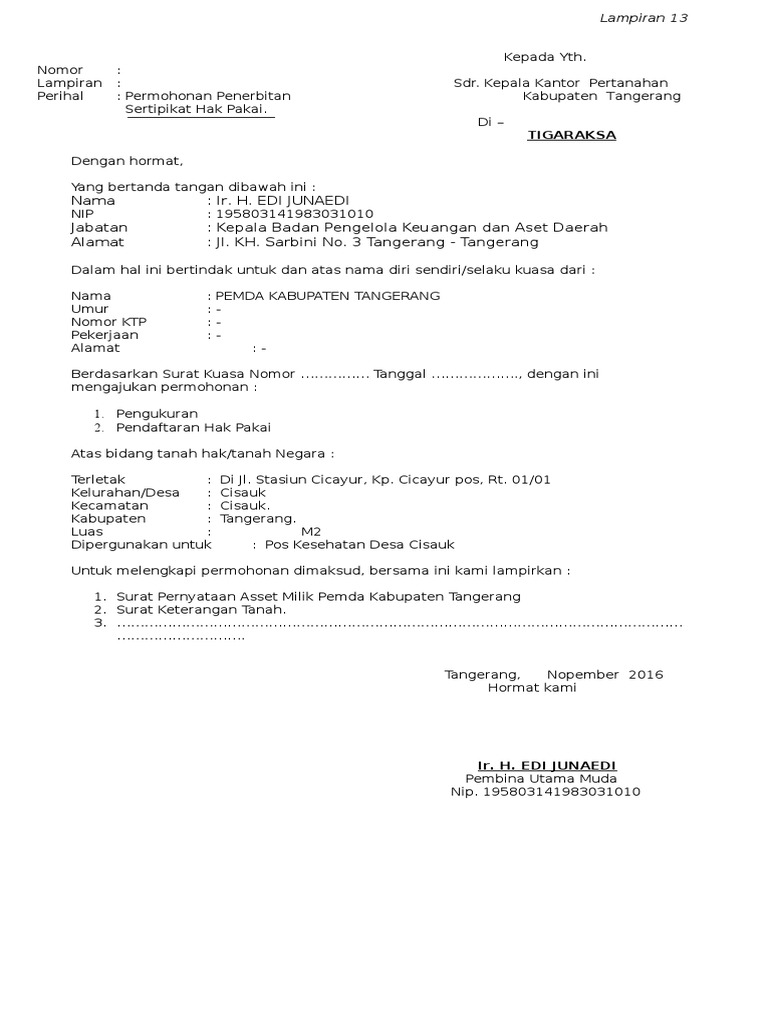 Contoh Permohonan Sertipikat