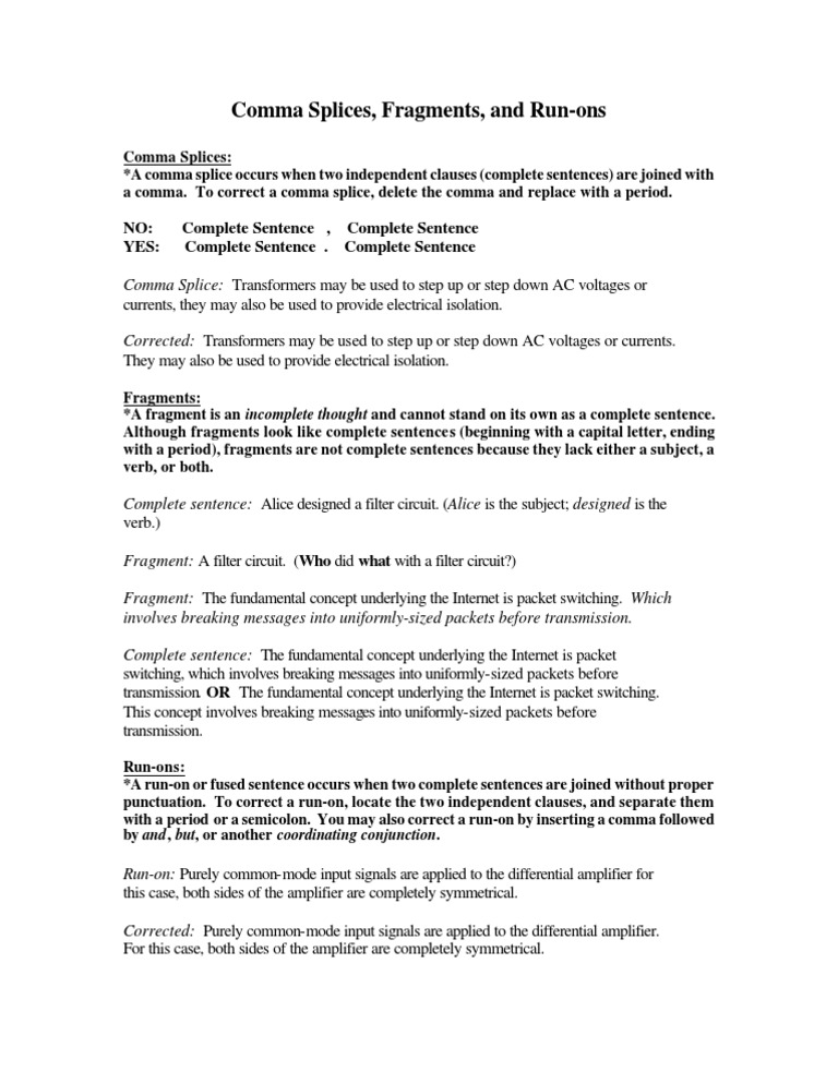Comma Splices | PDF | Science & Mathematics