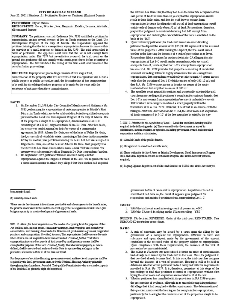 Expropriation vs. Condemnation in Manila Case | PDF | Eminent Domain ...