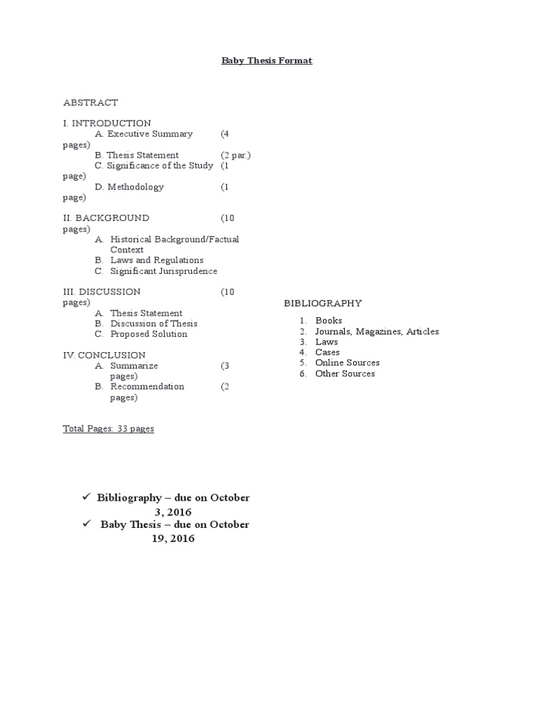 baby thesis table of contents