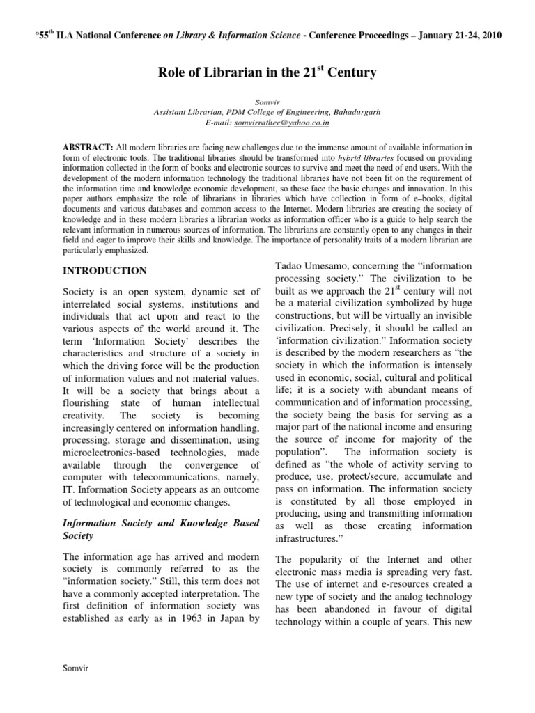 Role of Librarian in The 21st Century by Somvir | PDF | Librarian ...