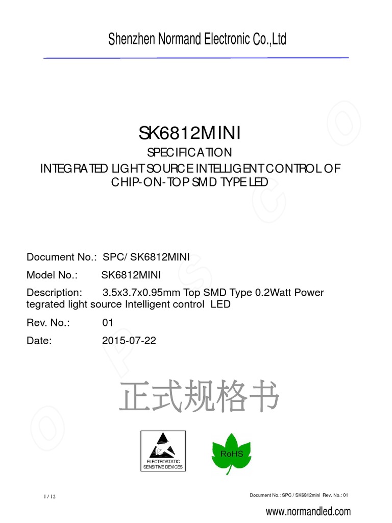 SK6812mini LED Datasheet Overview | PDF | Light Emitting Diode ...