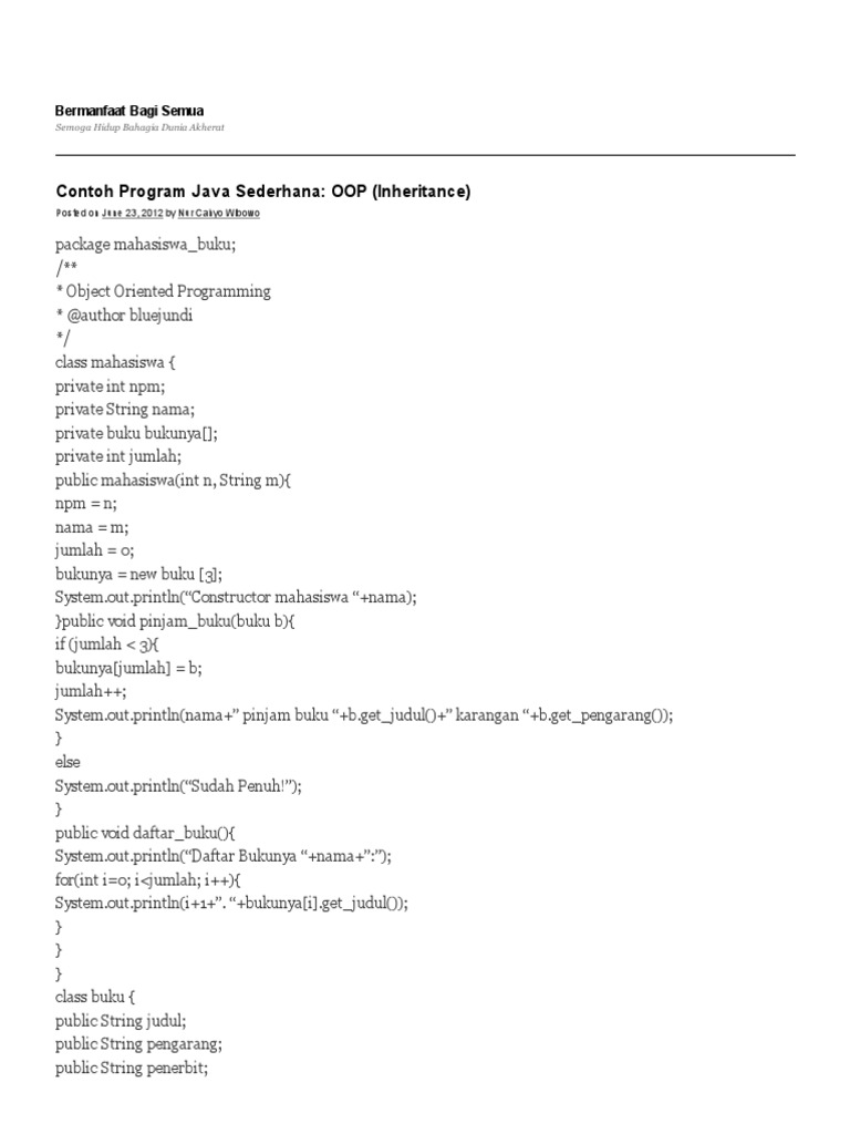 Contoh Program Java Sederhana - OOP (Inheritance) - Bermanfaat Bagi ...