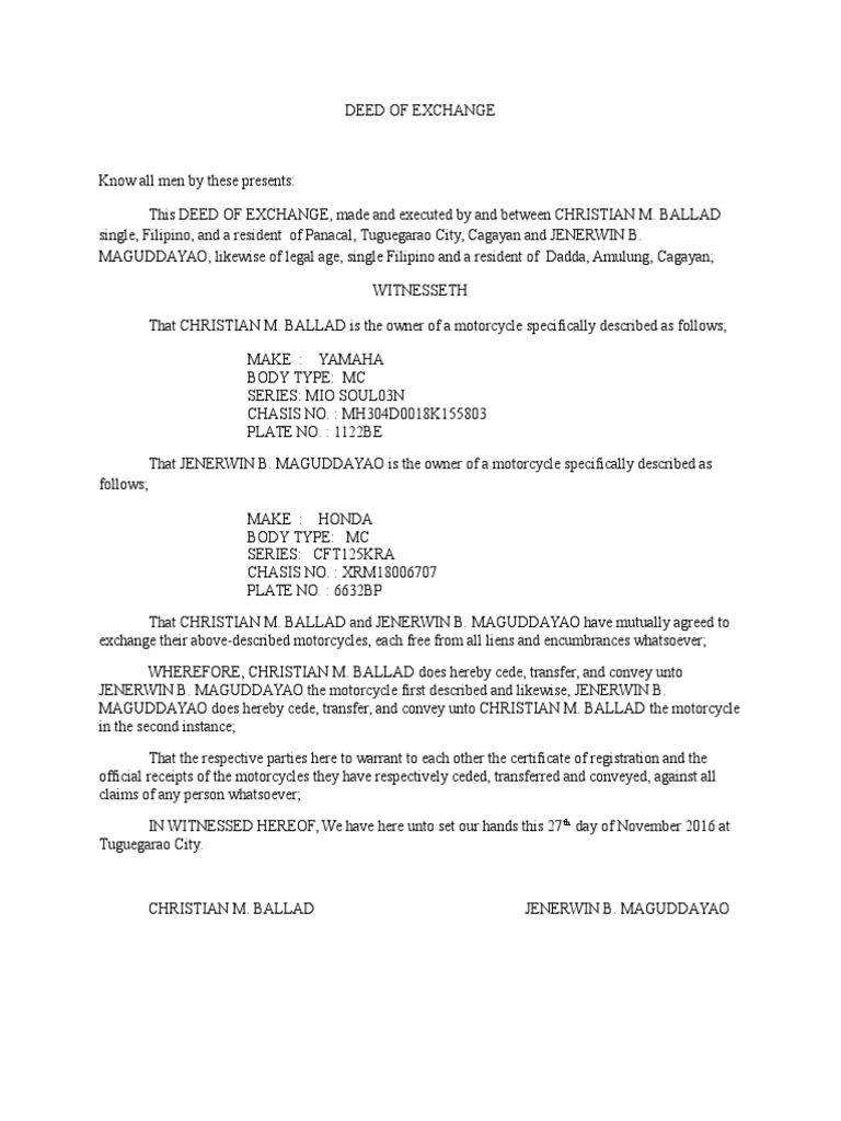 Deed of Exchange PDF Natural Resources Law Private Law