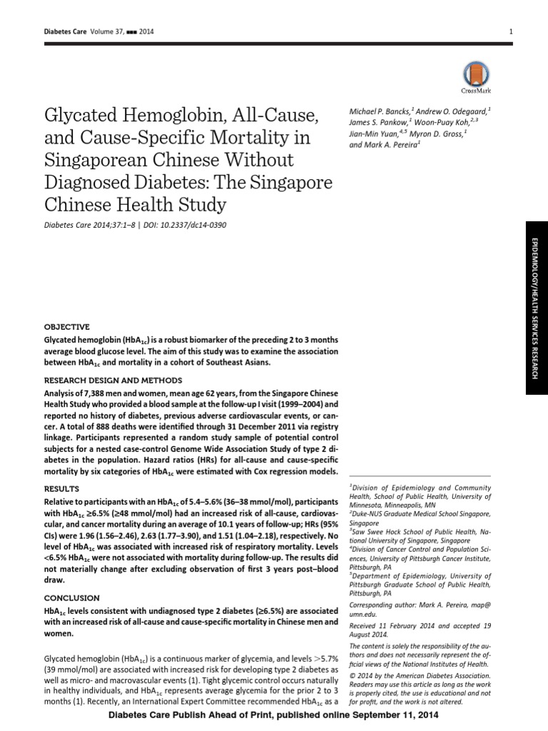 Dia Care 2014 Bancks Dc14 0390 | PDF | Glycated Hemoglobin | Diabetes ...