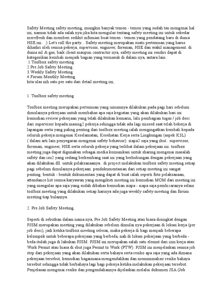 Safety Meeting Safety Meeting Pdf