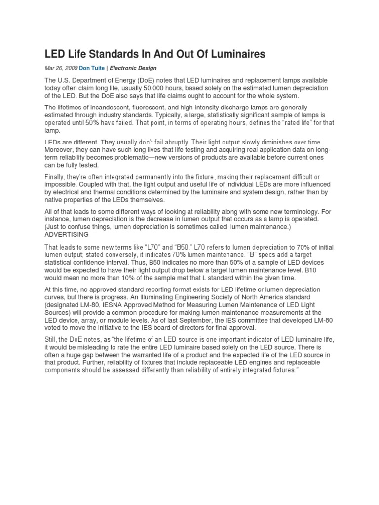 Understanding LED Lifespan Standards | PDF | Light Emitting Diode ...