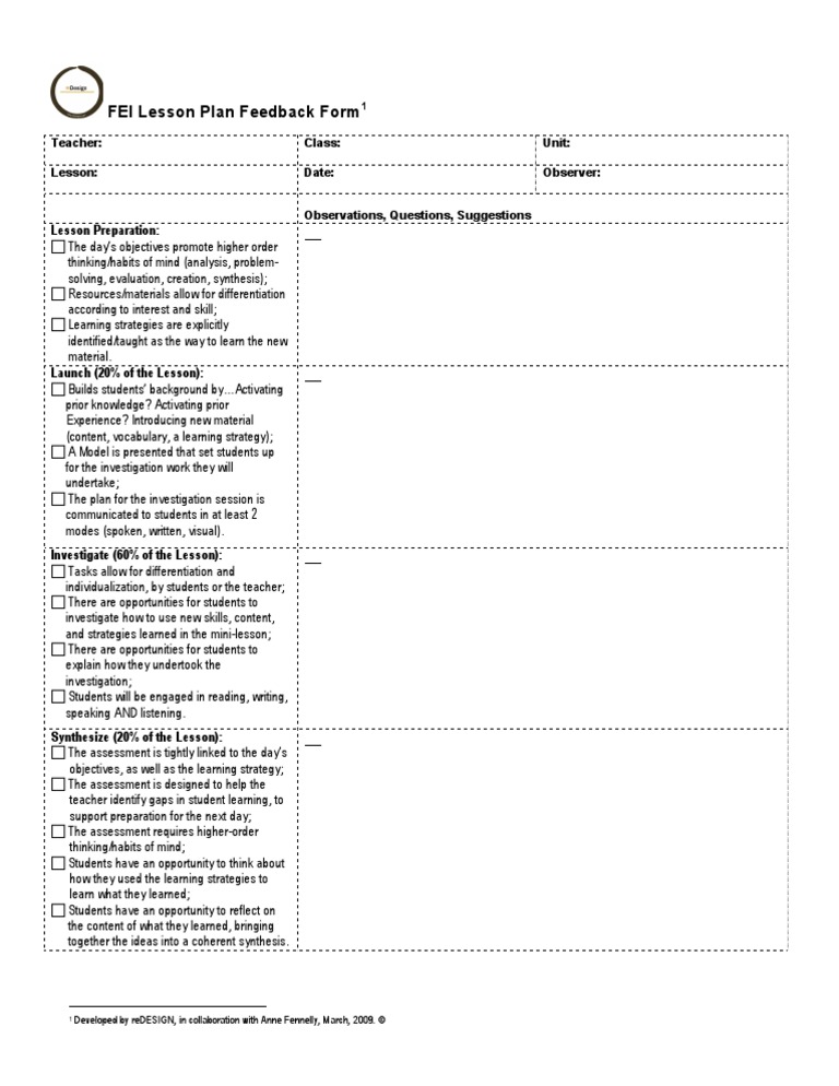 FEI Lesson Plan Feedback | PDF