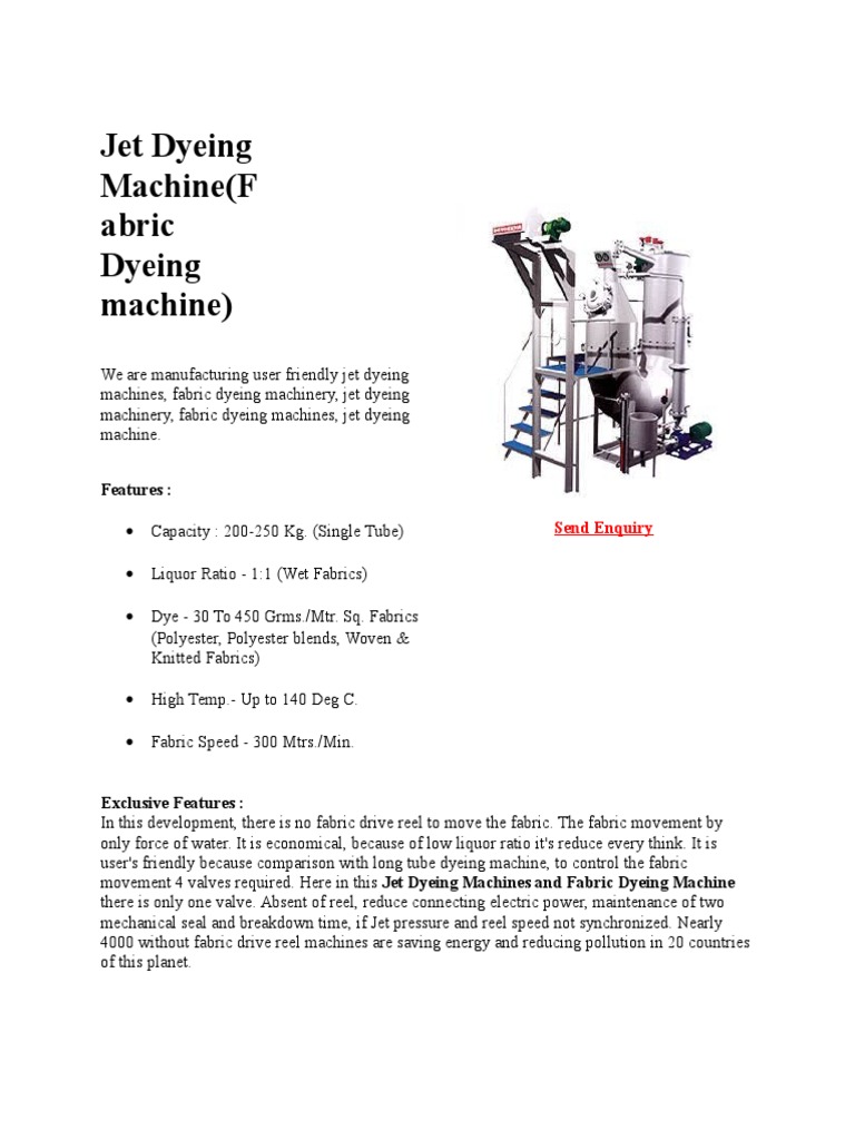 Jet Dyeing Machine Specifications | PDF | Textiles | Clothes Dryer