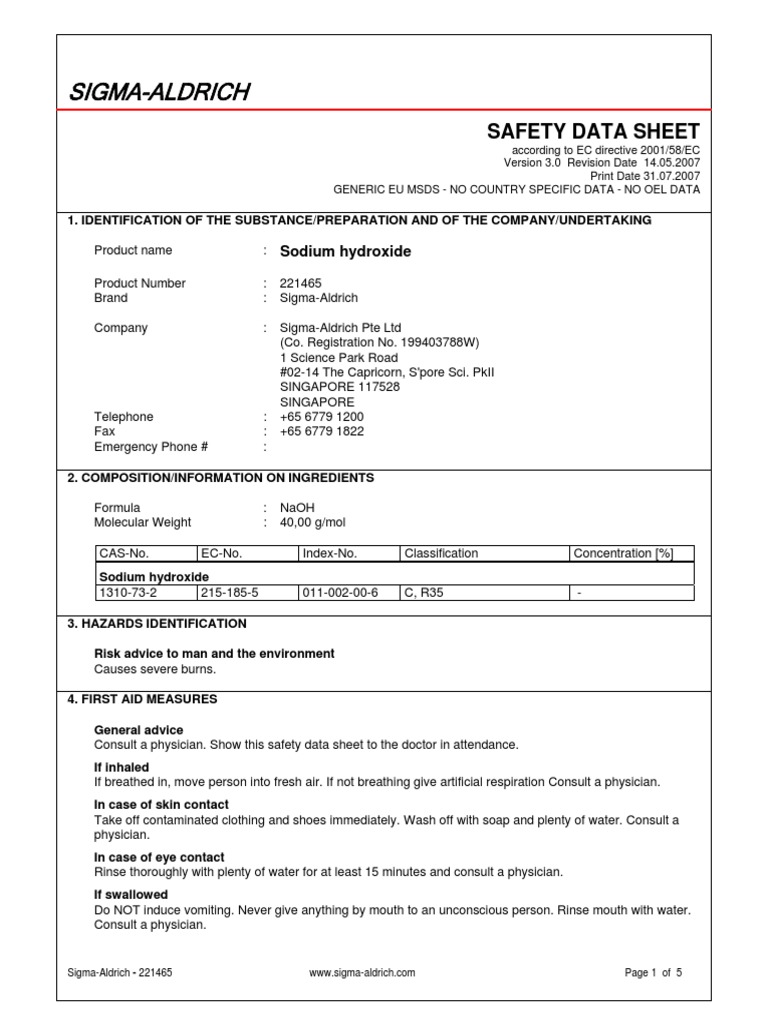 MSDS Sodium Hydroxide PDF Personal Protective Equipment Safety