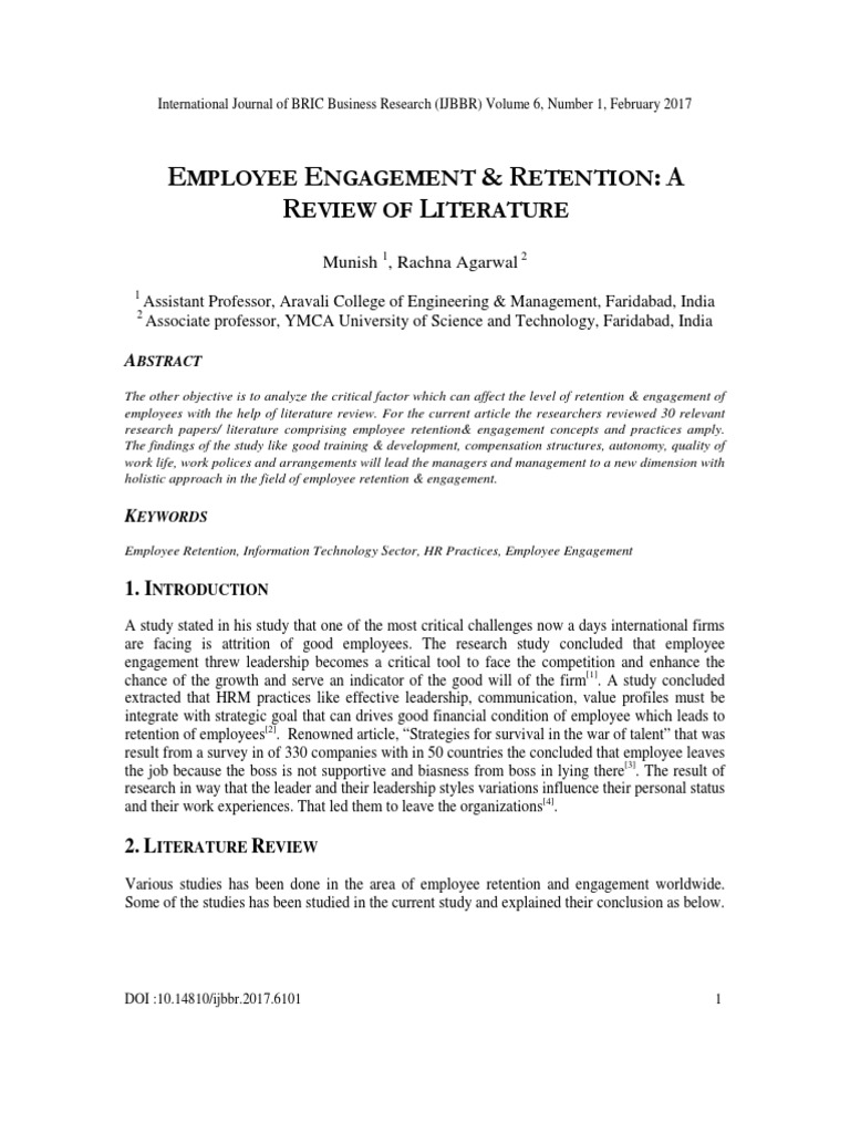 Employee Engagement & Retention: A Review of Literature | PDF ...