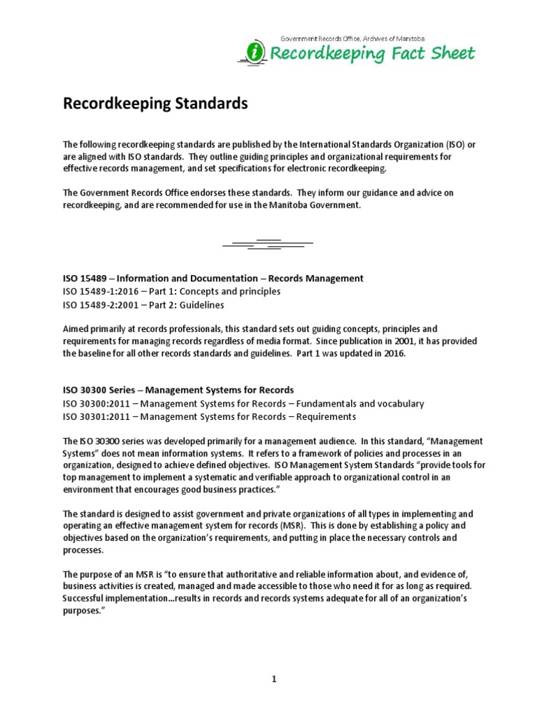 Recordkeeping Standards Fact Sheet Goverment PDF Records Management