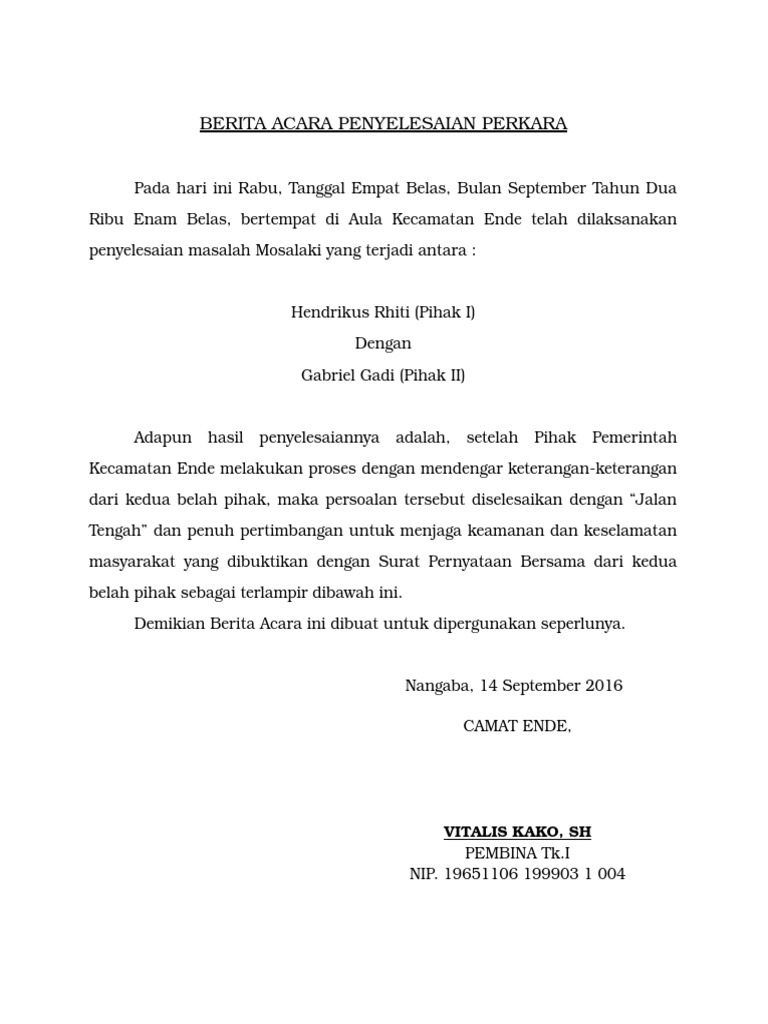 Berita Acara Penyelesaian Perkara