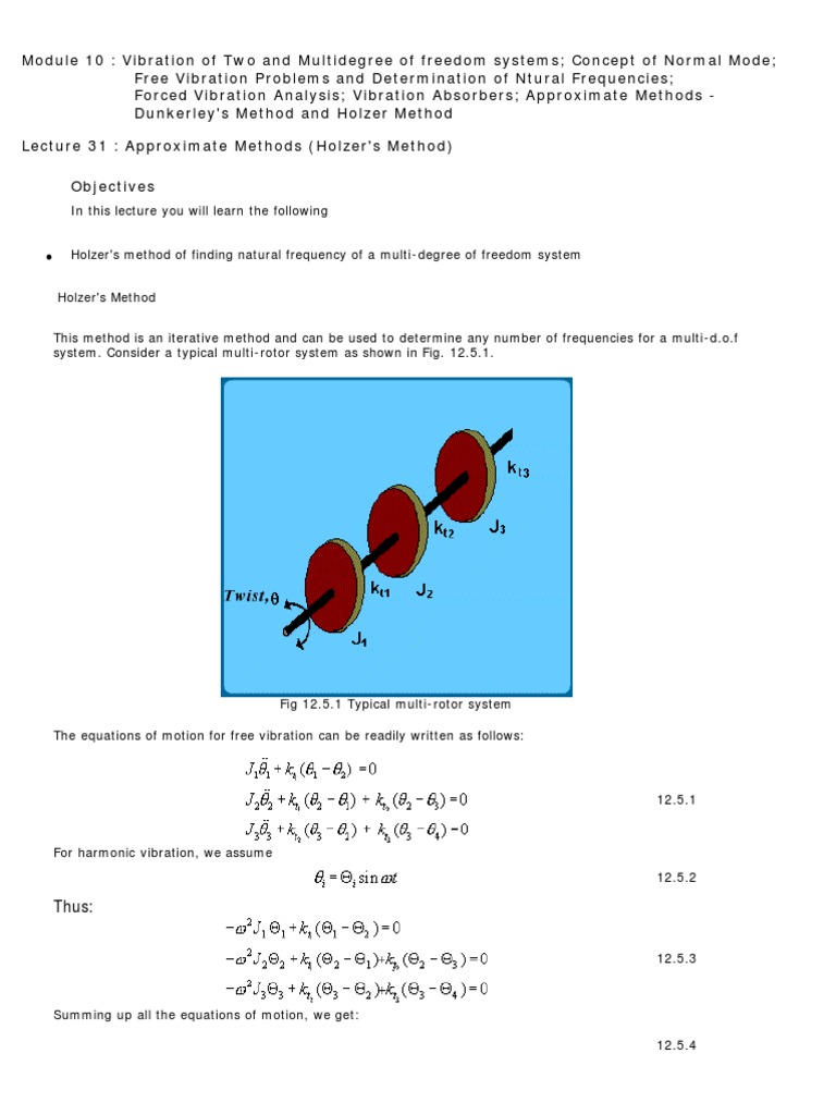 Holzer's Method for Natural Frequencies | PDF | Mathematical Analysis ...