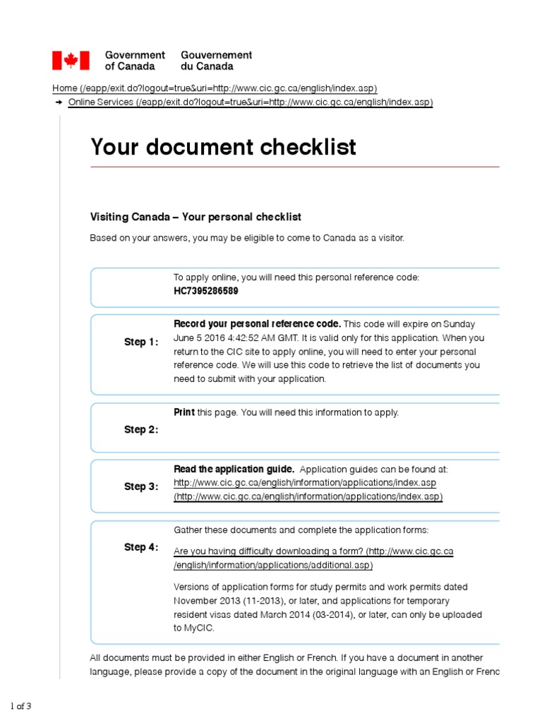 tourist visa canada documents checklist