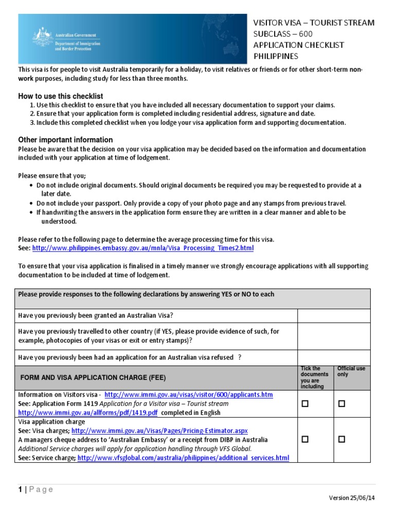 Australian Visitor Visa Checklist PDF | PDF | Travel Visa | Passport