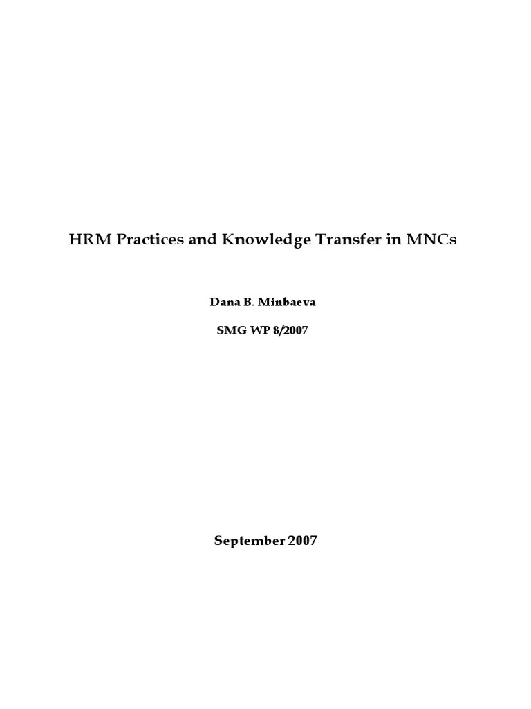 HRM Practices for Knowledge Transfer in MNCs | PDF | Factor Analysis ...