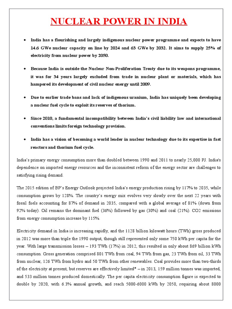 Nuclear Power in India FINAL | PDF | Nuclear Power | Nuclear Reactor