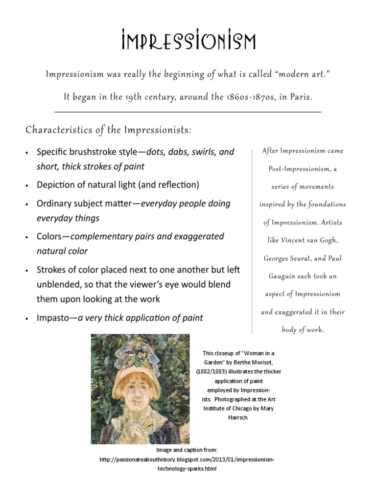 Impressionismhandout Pdf Impressionism Paintings