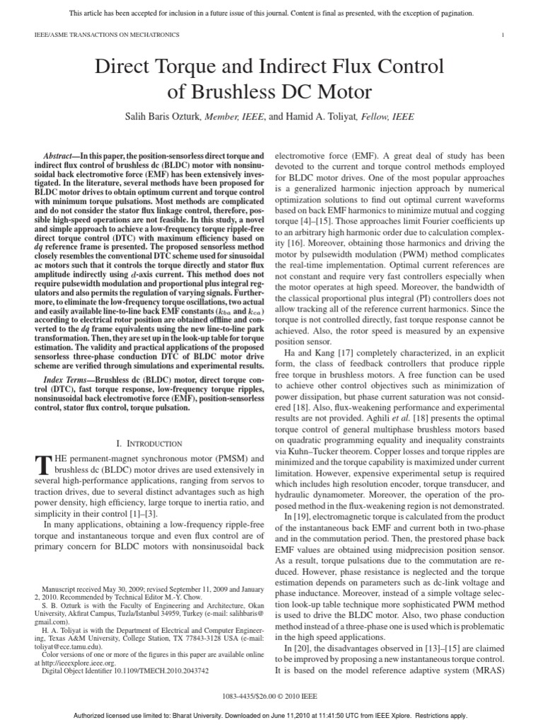 18..direct Torque and Indirect Flux Control of Brushless DC Motor PDF | PDF