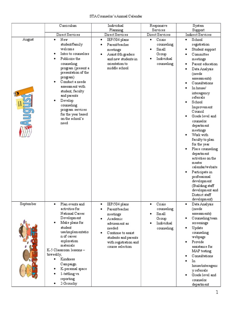 STA Counselor s Annual Calendar PDF School Counselor 