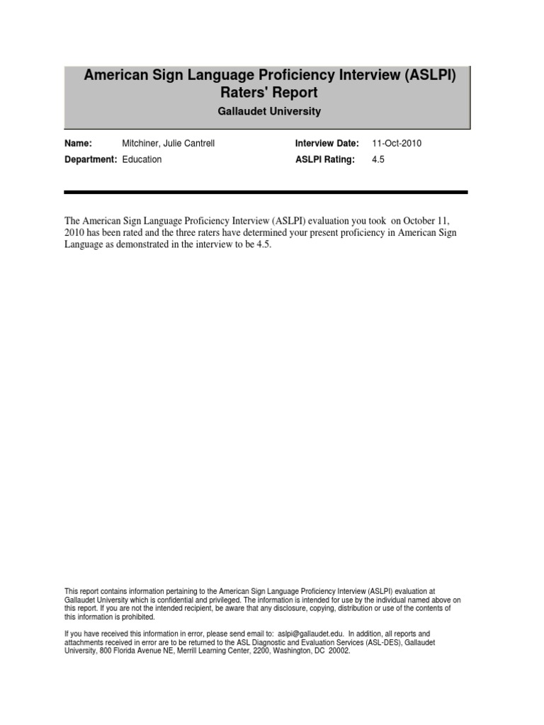 Aslpi Report Julie Mitchiner 10-11-10 | PDF | Sign Language | American ...