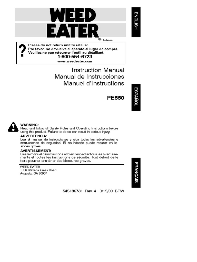 Weed Eater GE21 Edger Manual PDF Gasoline Internal Combustion Engine