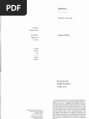 Derrida Points Interviews 1974 1994 Pdf Jacques Derrida Bracket