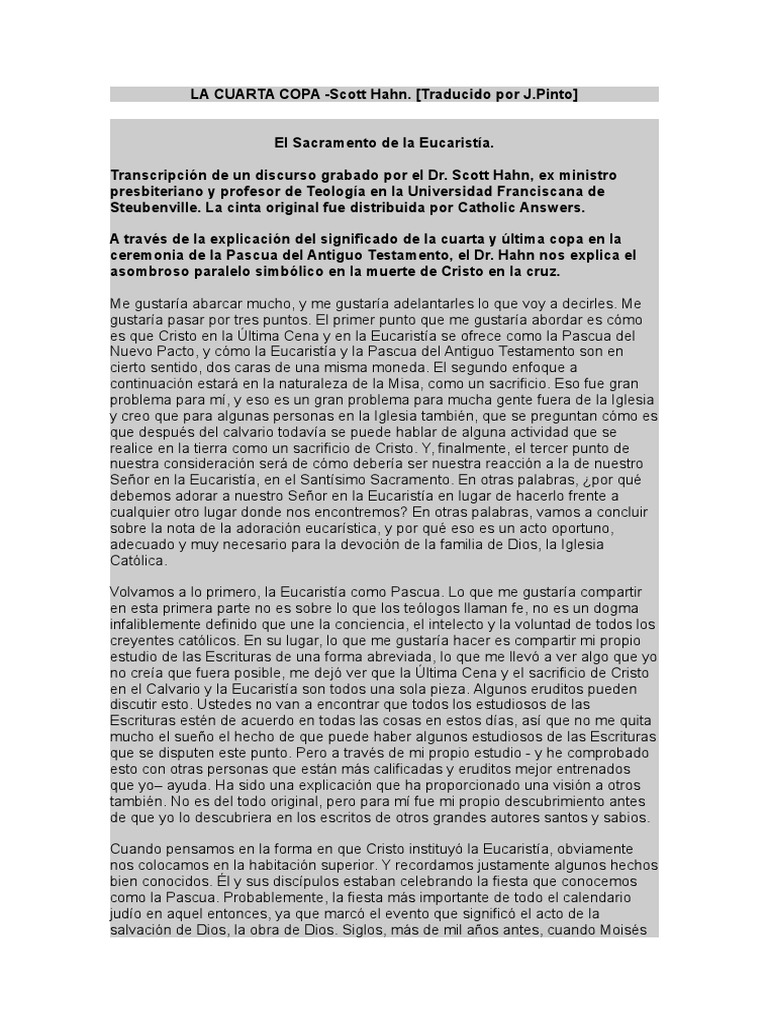 La Cuarta Copa Pdf Eucaristía Cordero De Dios