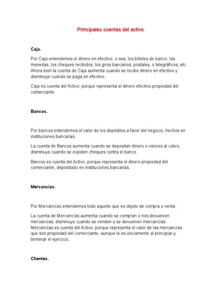 Principales cuentas del activo,pasivo y capital Bancos