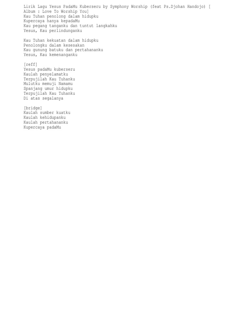 Lirik Lagu Kau Tuhan Penolong Dalam Hidupku Hal