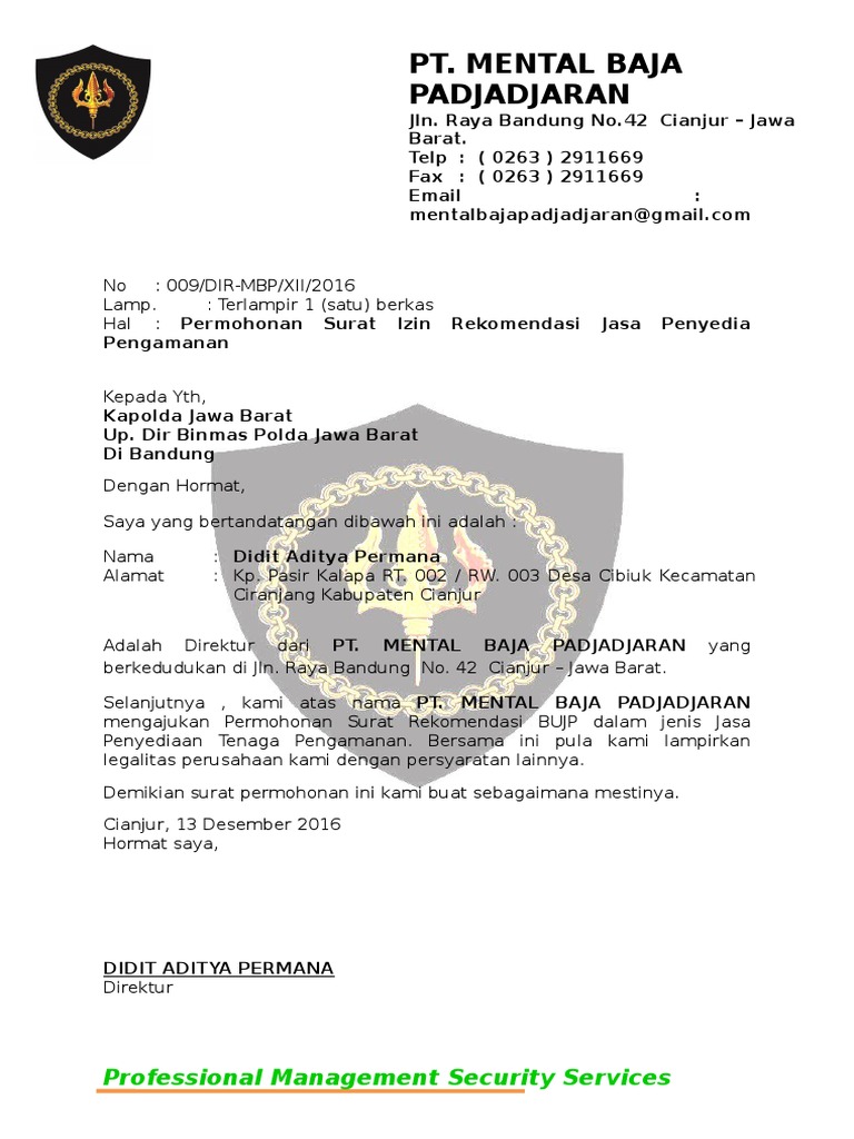 Surat Permohonan Rekom Polda Pt Mbp Pdf