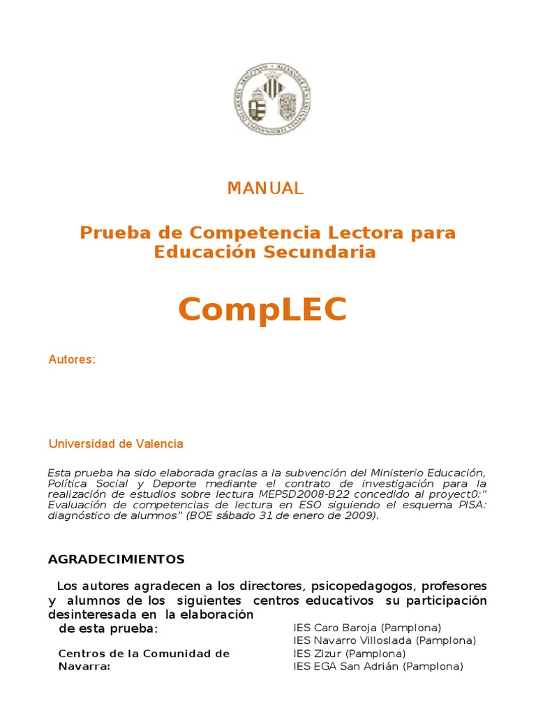 16 Prueba de Competencia Lectora para Educacion Secundaria | PDF | La ...