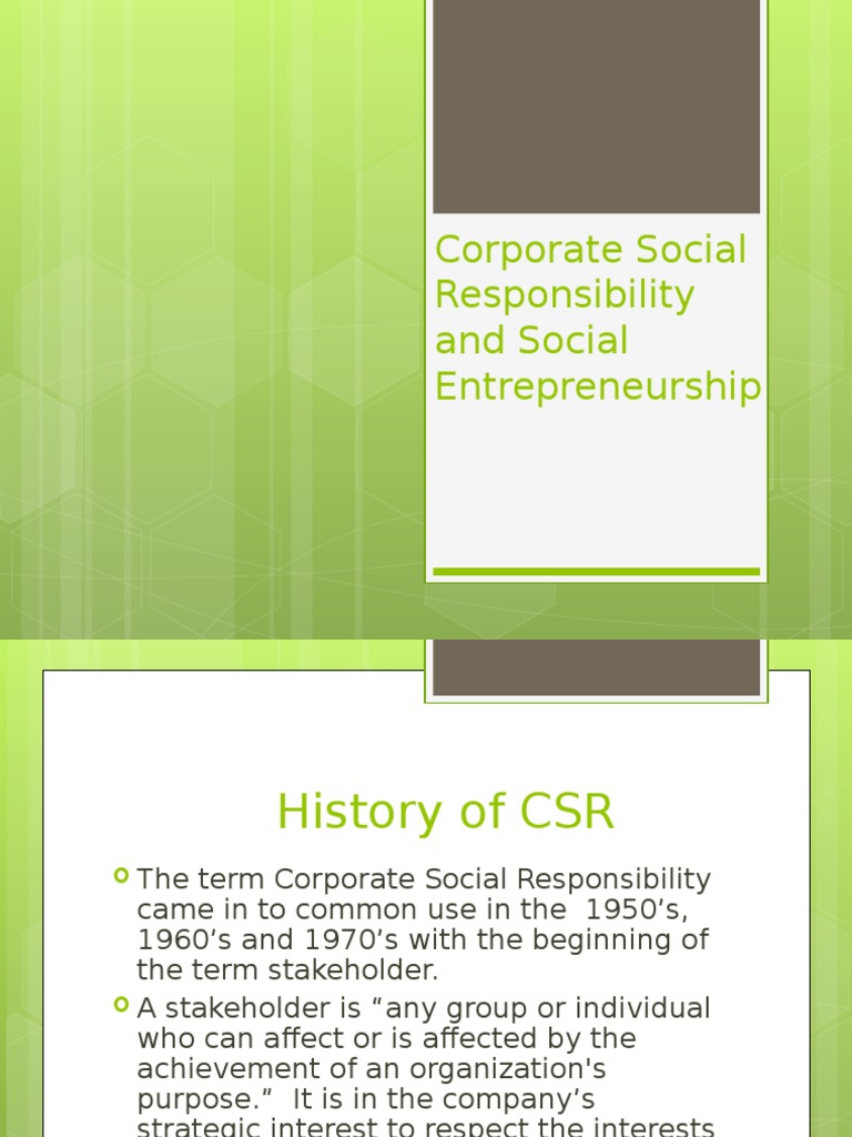 Corporate Social Responsibility and Social Entrepreneurship | PDF ...