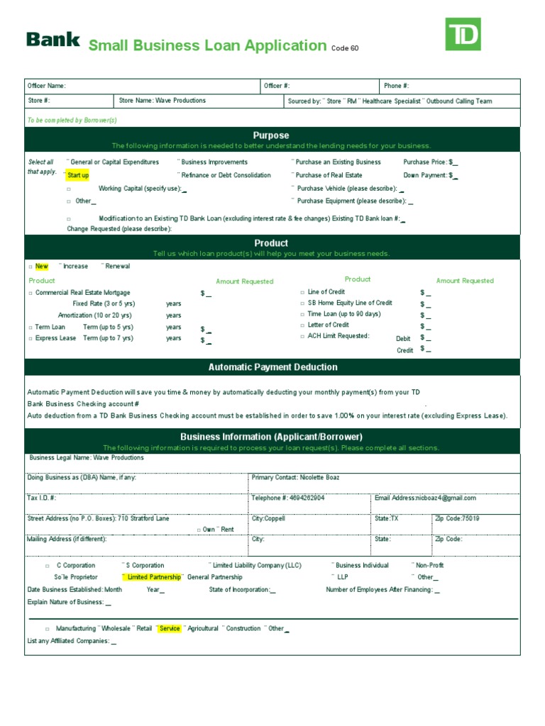 Small Business Loan Application Under 100000 | PDF | Loans | Credit ...