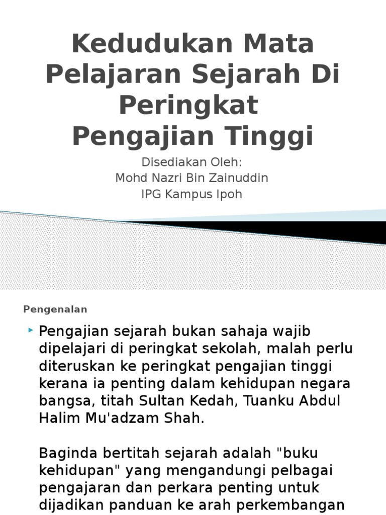 Kedudukan Mata Pelajaran Sejarah Di Peringkat Ipt Pdf