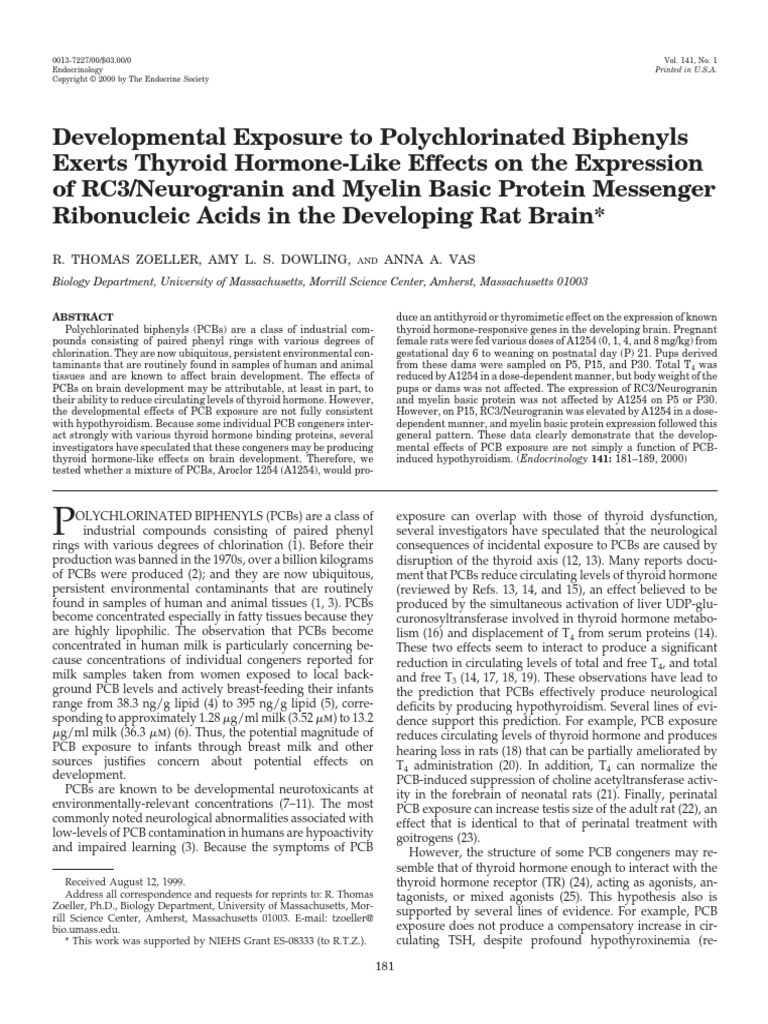 Developmental Exposure To Polychlorinated Biphenyls Exerts Thyroid ...
