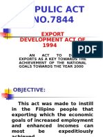 EXPORT DEVELOPMENT ACT OF 1994: KEY TO PHILIPPINE EXPORT GROWTH