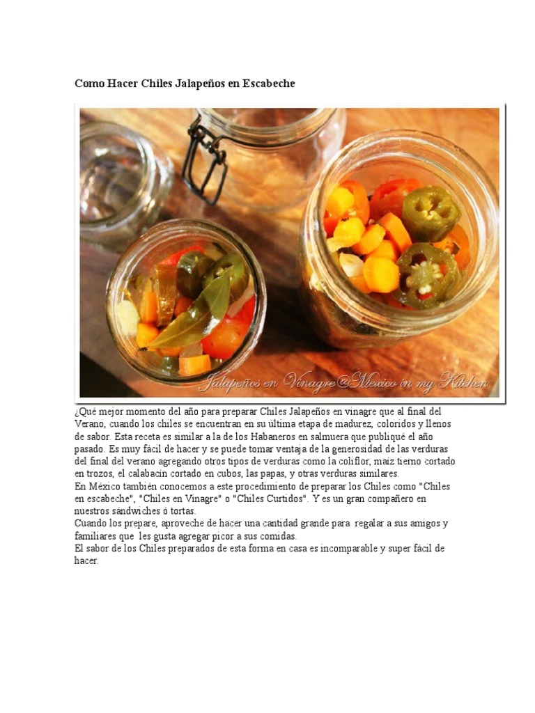 Como Hacer Chiles Jalapeños en Escabeche | PDF | Ají picante | Cocina