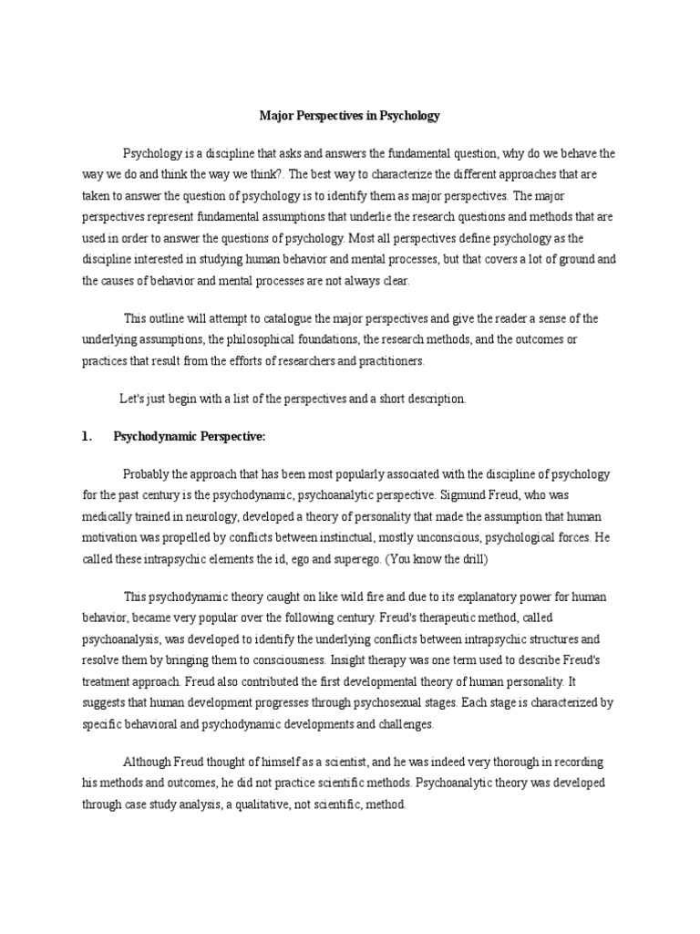 Major Perspectives in Psychology | Psychodynamics | Psychology