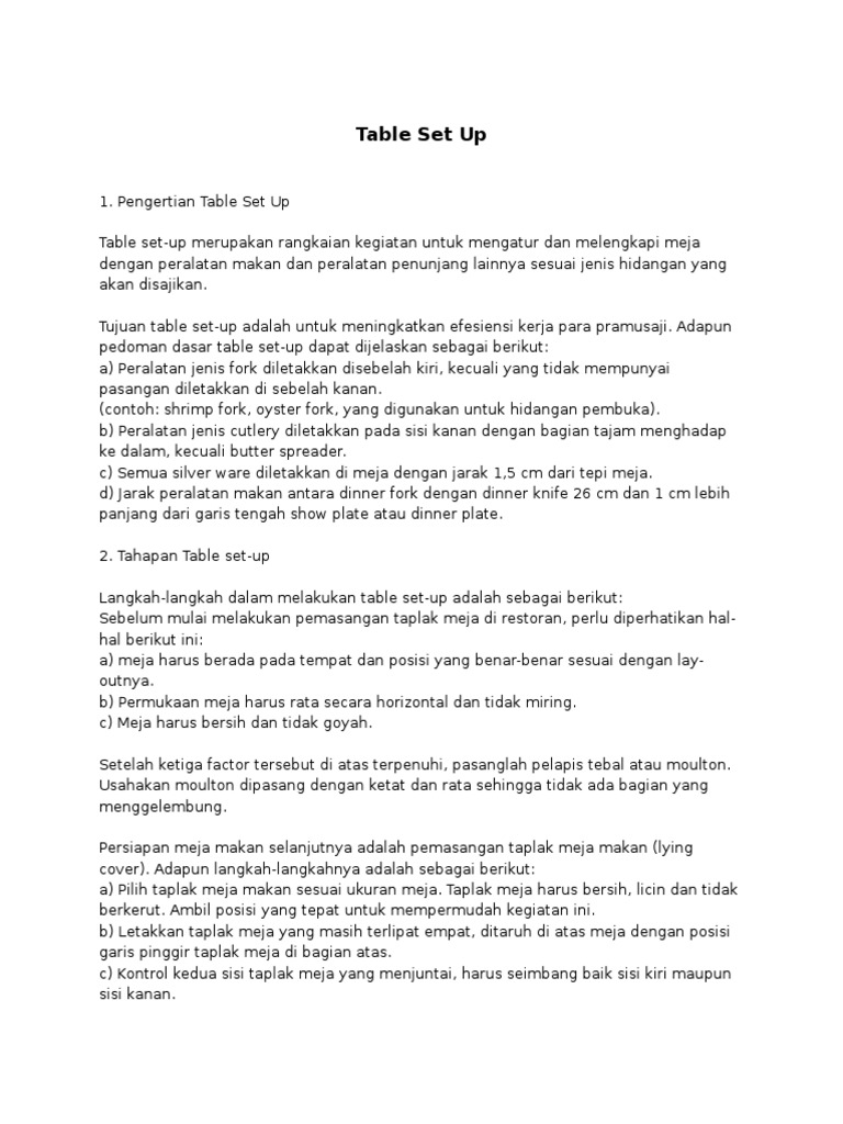 Table Set Up PDF