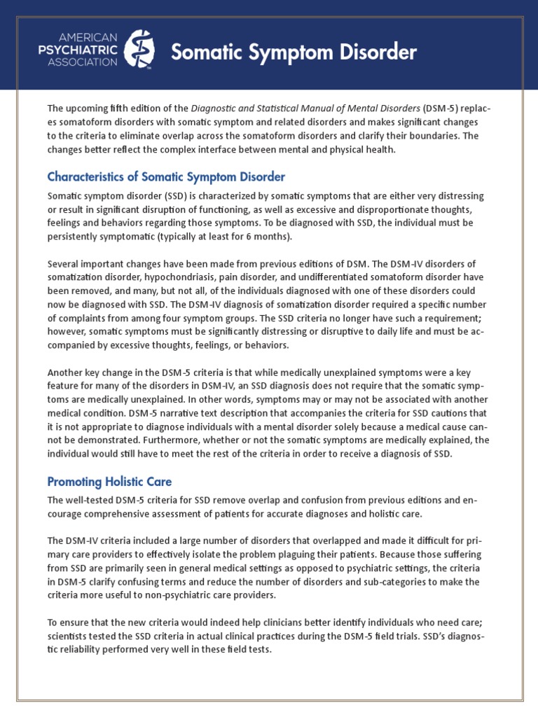 APA DSM 5 Somatic Symptom Disorder Dsm 5 Diagnostic