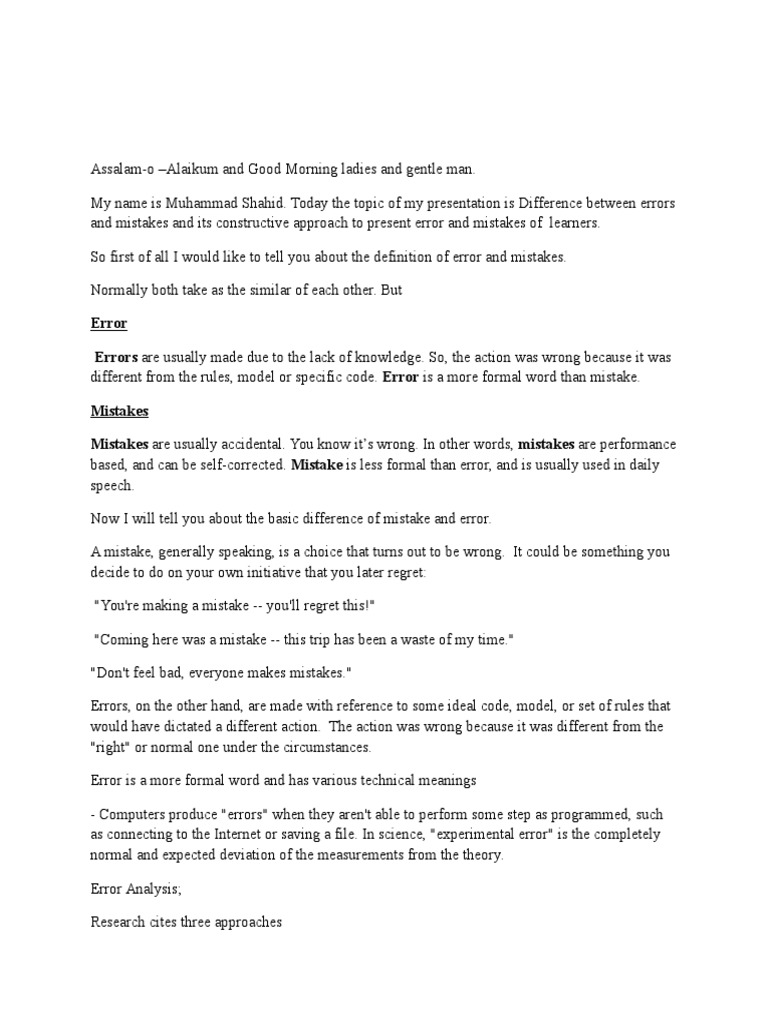 Errors and Mistakes Presentation.5662 | PDF | Data Analysis | Errors ...