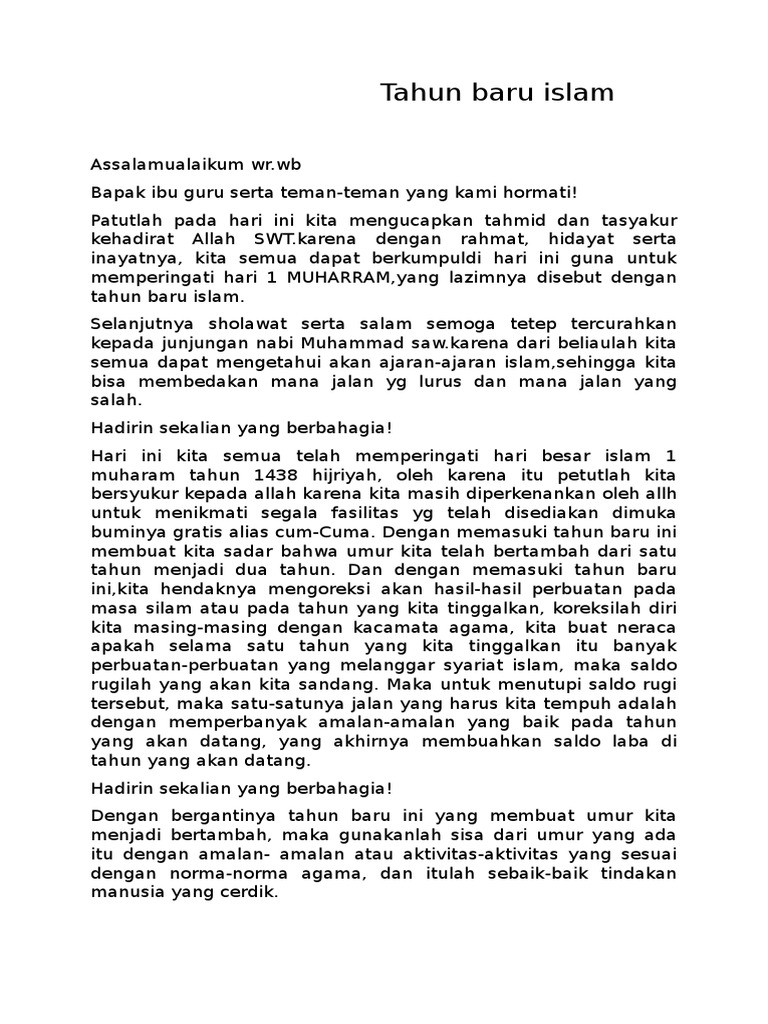 Pidato Tahun Baru Islam 1 Muharram Kita